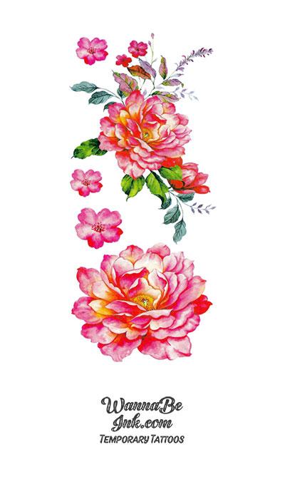 Pink and Violet Rose Blooms Flower Temporary Tattoos
