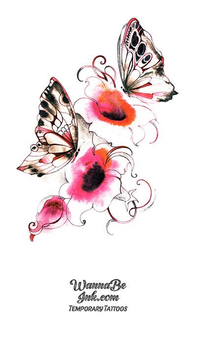 Pink and White Flowers and Butterflies Best Temporary Tattoos