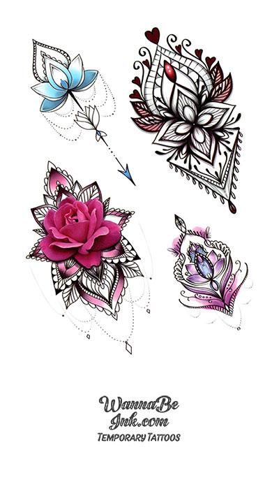 Pink Flowered Jewels Best temporary Tattoos