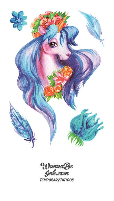 Pink Horse With Blue Flowers Best Temporary tattoos