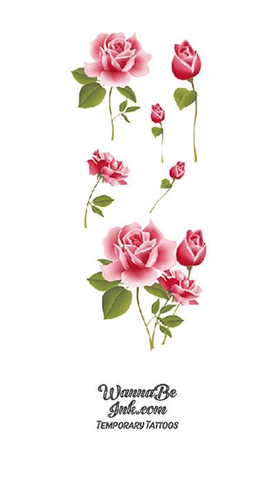 Pink Roses Flower Temporary Tattoos