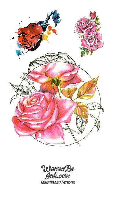 Pink Roses in Circle Best Temporary Tattoos
