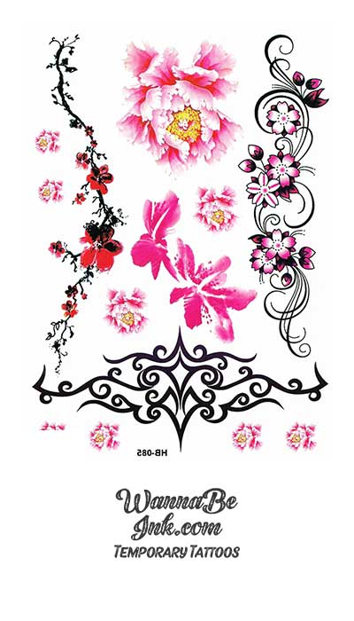 Pink Thorny Blossoms Best Temporary Tattoos