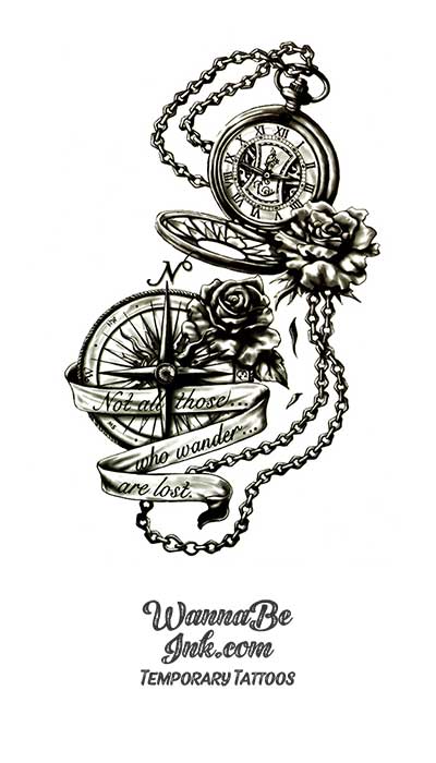Pocket Watch and Compass Best Temporary Tattoos