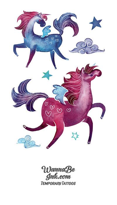 Prancing Purple And Blue Horses and Stars Best Temporary Tattoos