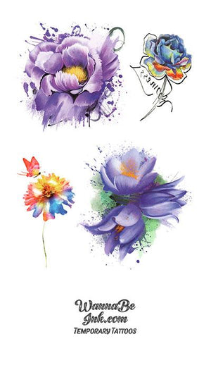 Purple and Blue Flowers Best temporary Tattoos