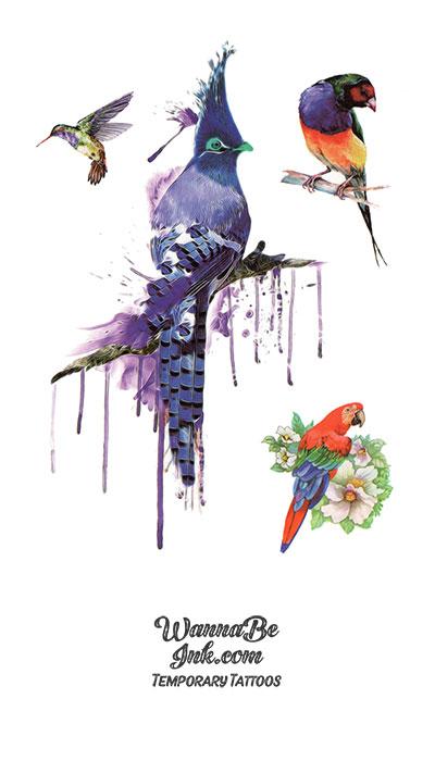 Purple Bird and Parrots Best Temporary Tattoos