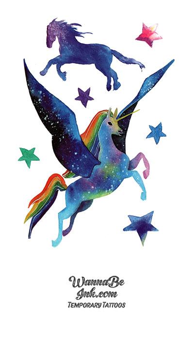 Purple Flying Horse and Stars Best Temporary Tattoos