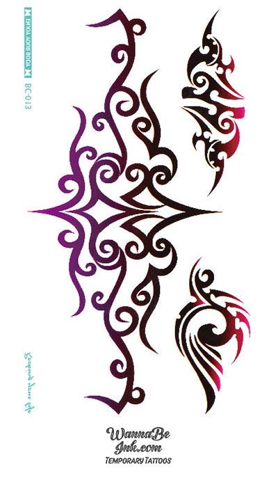 Purple To Black Tribal Design Temporary Tattoo Under Breast for Women