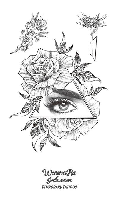 Pyramid Eye in Roses Blossoms Best Temporary Tattoos