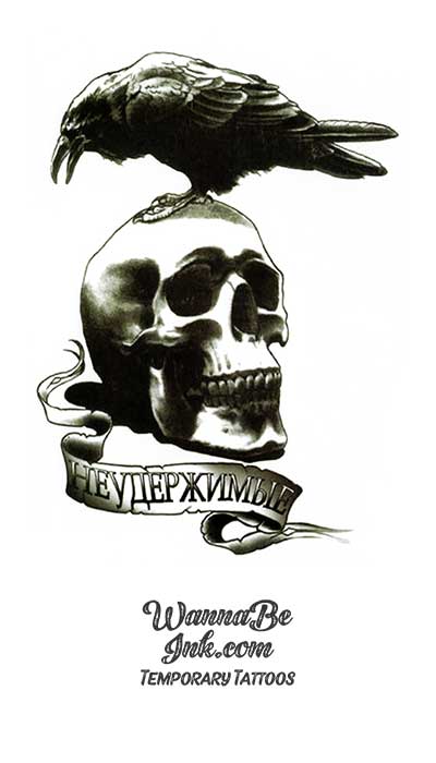 Raven Perched On Skull Best Temporary Tattoos