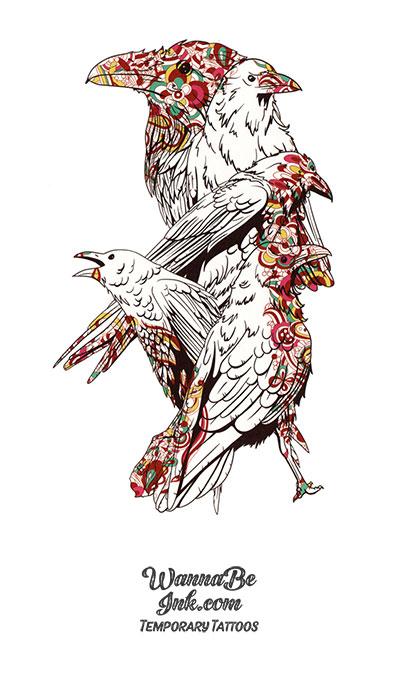 Ravens in White and Colors Best Temporary Tattoos| WannaBeInk.com