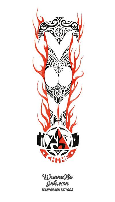 Red and Black Body Tribal Temporary Sleeve Tattoos