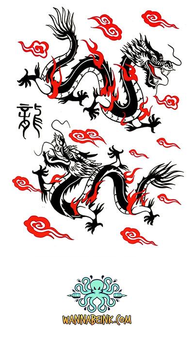 Red and Black Dragons Best Temporary Tattoos