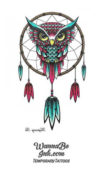 colorful owl forearm tattoos