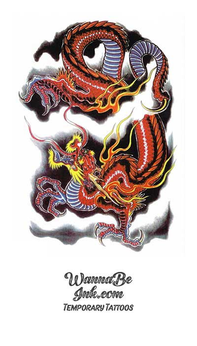 Red and Gold Chinese Dragon Best temporary Tattoos