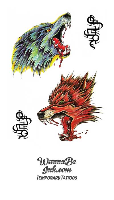 Red and Gray Wolf Heads Best Temporary Tattoos