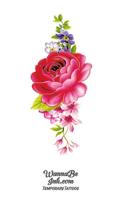 Red and Pink Flower Temporary Tattoos
