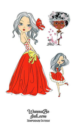 Red Ball Gown With Golden Bow Best Temporary Tattoos