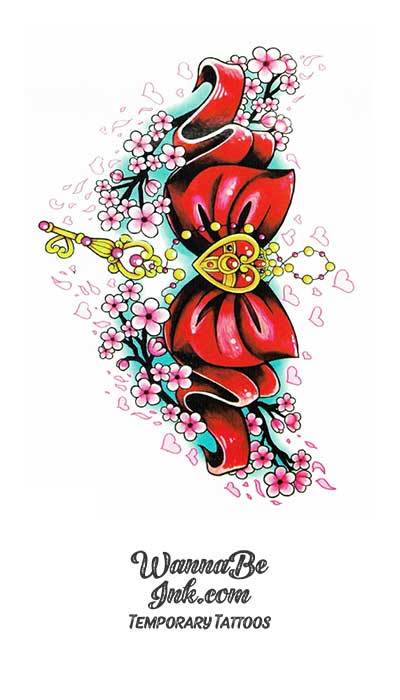 Red Bow With Golden Locket Best Temporary Tattoos