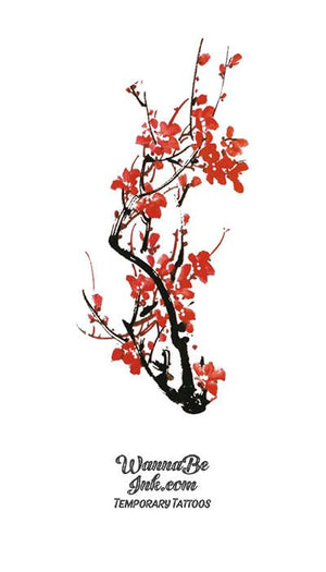 Red Cherry Blossoms Flower Temporary Tattoos