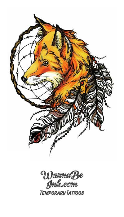 Red Fox Head in Dream Catcher Best Temporary Tattoos
