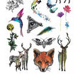 Load image into Gallery viewer, Red Fox Hummingbird Deer and Deathshead Moth Best Temporary Tattoos
