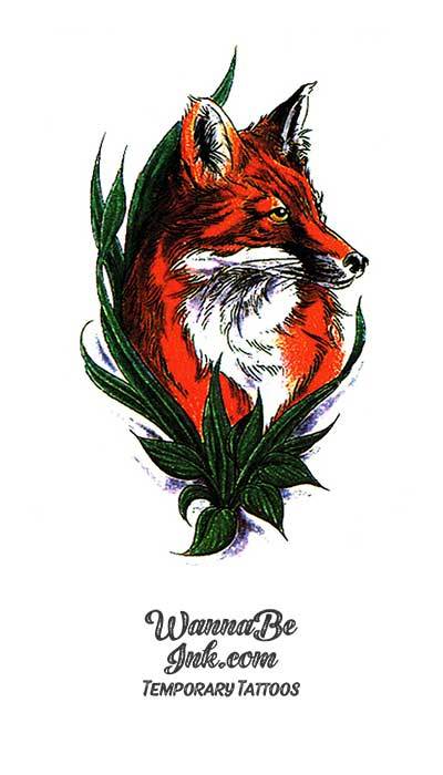 Red Fox In Green Leaves Best temporary Tattoos