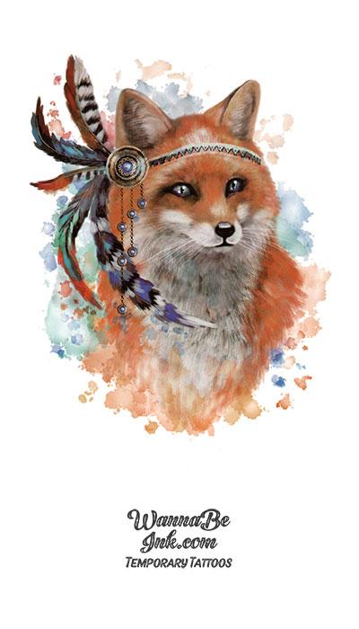 Red Fox Wearing Feathers Best Temporary Tattoos