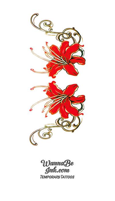 Red Honeysuckle Flower Temporary Tattoos