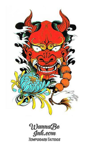 Red Kabuki Face and Blue lotus Best temporary Tattoos