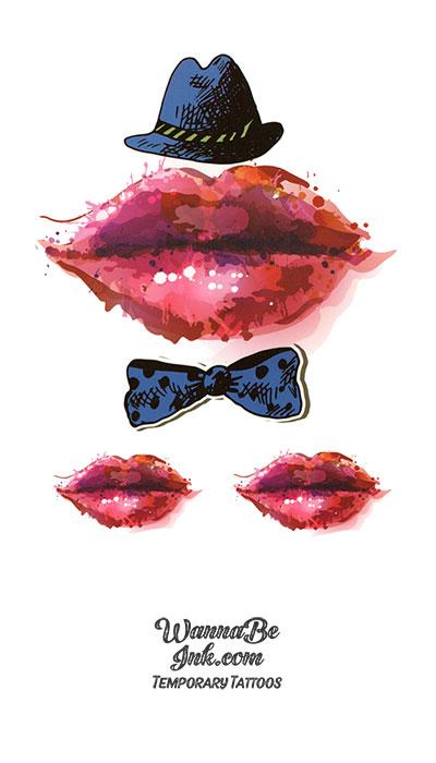 Red Lips Top Hat And Bow Tie Best Temporary Tattoos