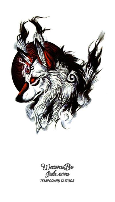 Red Moon Behind Wolf Profile Best Temporary Tattoos