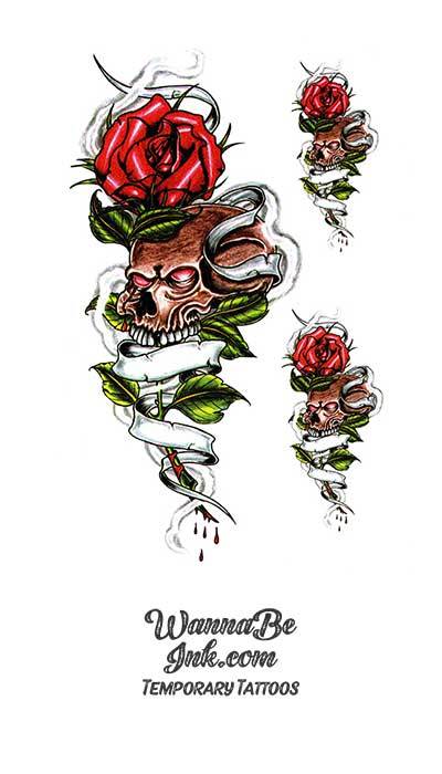 Red Rose Stems Growing Skulls Best Temporary Tattoos