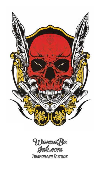 Red Skull on Gold Filigree Best Temporary Tattoos