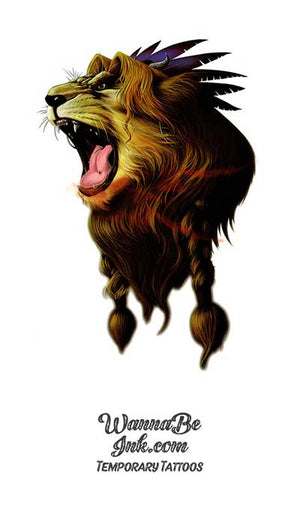 Roaring Lion on Headdress Best Temporary Tattoos
