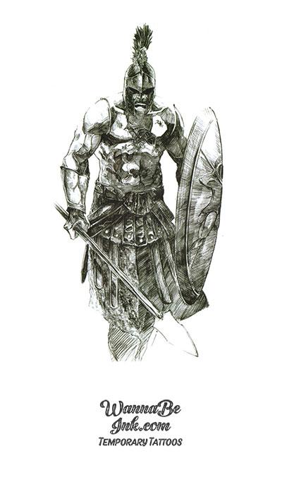 Roman Warrior with Shield and Sword Best Temporary Tattoos