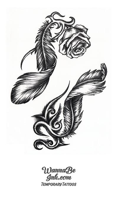 Rose Adorned with Feathers Best Temporary Tattoos