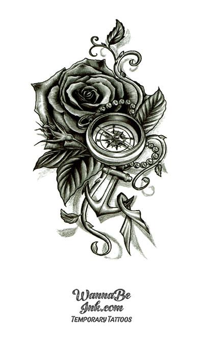 Roses and Pocket Watch Best Temporary Tattoos
