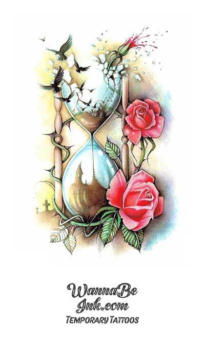 Roses and Ravens Escaping Hour Glass Best Temporary Tattoos