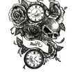 Load image into Gallery viewer, Roses Clocks and Skull With Banner Best Temporary Tattoos
