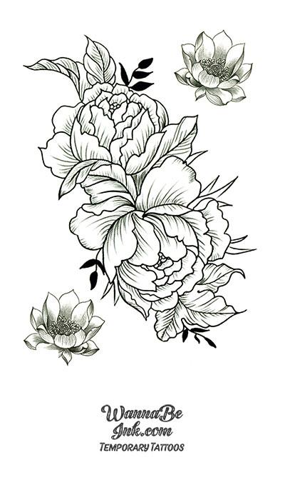 Roses In Bloom Sketch Best Temporary Tattoos| WannaBeInk.com