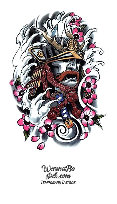 Samurai Warrior Wrapped in Blossoms Best Temporary Tattoos