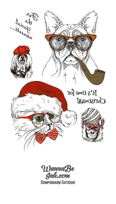 Santa Kitty and Sherlock Dog Best Temporary Tattoos