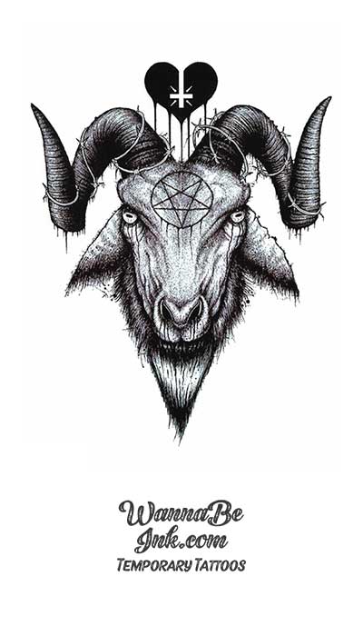 Satanic Goat Under Heart Cross Best Temporary Tattoos