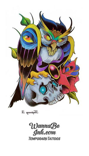 Secret Of Nymh Owl On Skull Best Temporary Tattoos