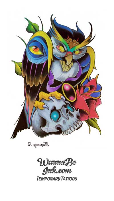 Secret Of Nymh Owl On Skull Best Temporary Tattoos
