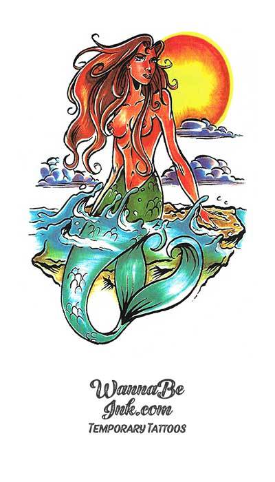 Sexy Mermaid On Rocks Best Temporary Tattoos