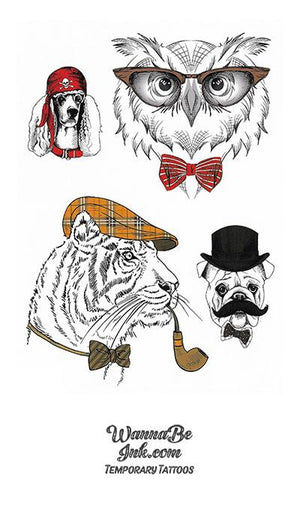 Sherlock Tiger Holmes Bulldog and Einstein Owl Best Temporary Tattoos