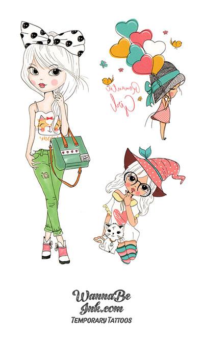 Shopping Queen WIth Green Bag and Pants Best Temporary Tattoos